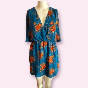 Anthropologie Champagne & Strawberry Silk Floral Dress